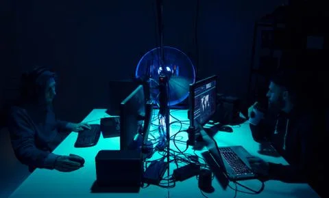 Hackers making cryptocurrency fraud using virus software and computer interface Stock Photos