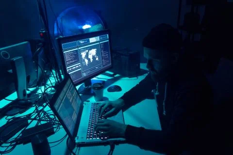 Hackers making cryptocurrency fraud using virus software and computer interface Stock Photos