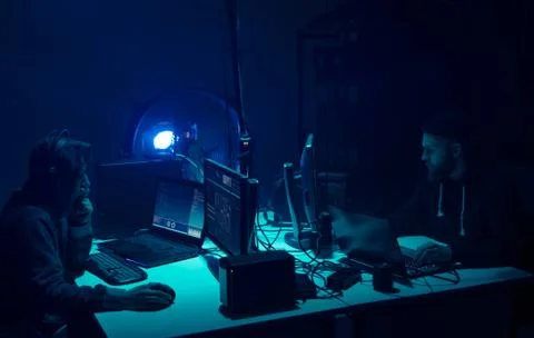 Hackers making cryptocurrency fraud using virus software and computer interface Stock Photos