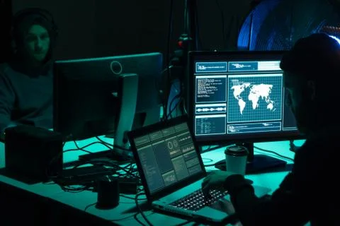 Hackers making cryptocurrency fraud using virus software and computer interface Stock Photos