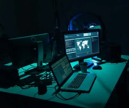 Hackers making cryptocurrency fraud using virus software and computer interface Stock Photos
