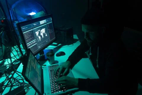Hackers making cryptocurrency fraud using virus software and computer interface Stock Photos