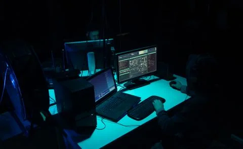 Hackers making cryptocurrency fraud using virus software and computer interface Stock Photos