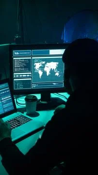 Hackers making cryptocurrency fraud using virus software and computer interface Stock Photos