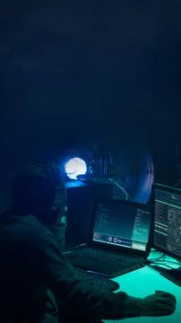 Hackers making cryptocurrency fraud using virus software and computer interface Stock Photos