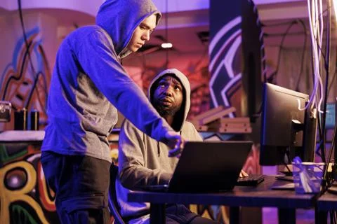 Hackers programming illegal malware 스톡 사진
