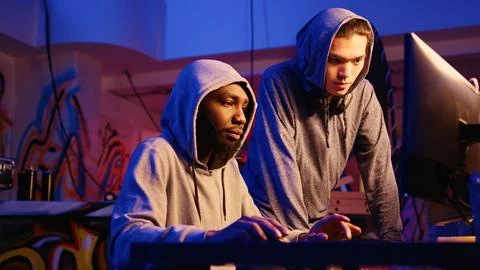 Hackers talking exploits plans 스톡 사진