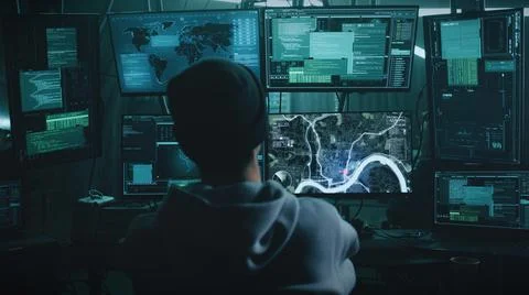 Hackers tracking the car on the computer Stock Photos
