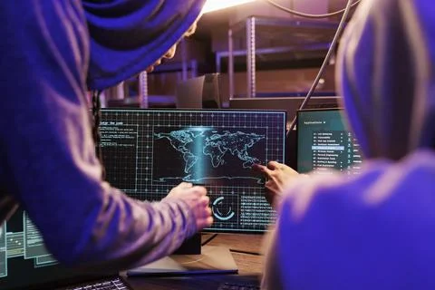 Hackers using spyware on computer screen Stock Photos