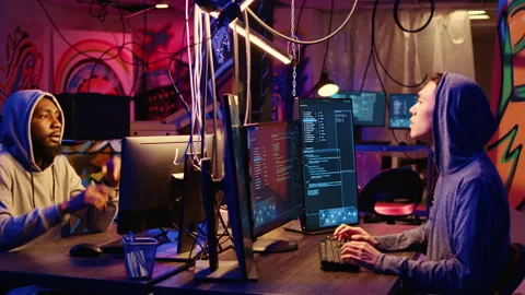 Hackers writing lines of code 库存影片 256943550