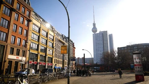 Hackescher Markt in City Center of Berlin - TV Tower Stock Footage 86127613