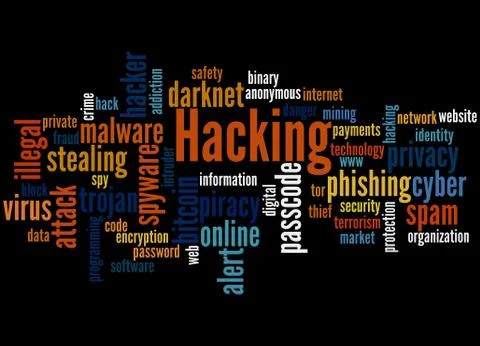 Hacking alert word cloud concept Illustrazione stock