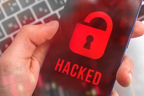 Hacking and cybersecurity, mobile data protection, privacy and security conce Stock Photos