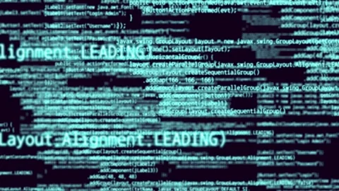 Hacking animation with camera zoom in and Blur effect, animated typing code Stock Footage 302163433