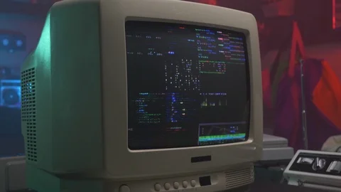 Hacking Animation Text on a Vintage Screen Retro 80s 90s Style Stock Footage 113530121