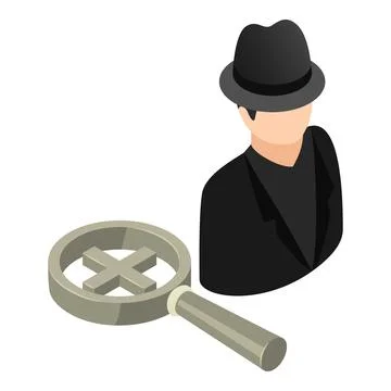 Hacking attack icon isometric vector. Faceless hacker and loupe with plus sign Stock Illustration