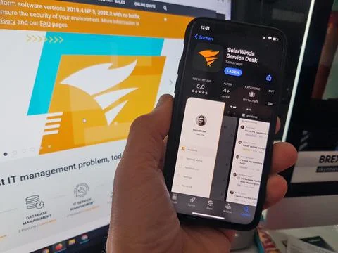Hacking attack on Texas-based SolarWinds Corporation' Orion software, Frankfurt, 스톡 사진