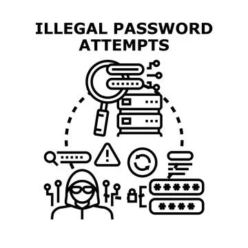 Hacking attempting illegal password access and data breaching Stock Illustration