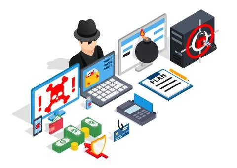 Hacking clip art, isometric style イラスト素材
