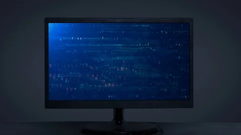 Hacking code data flow displaying on monitor Stock Footage 125177686