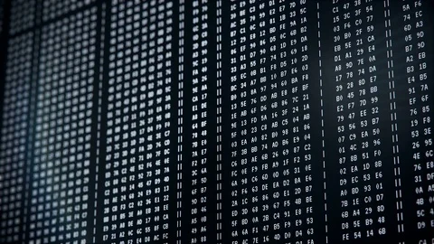 Hacking code strings running on black screen, programming, hexadecimal numbers Stock Footage 75241314
