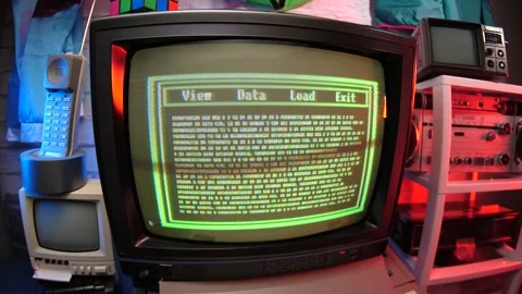 Hacking Coding on Vintage 80s 90s Computer Screen Stock Footage 149381958
