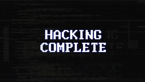HACKING COMPLETE Glitch Text Animation, Rendering, Background, with Alpha Matte 스톡 동영상 146798172