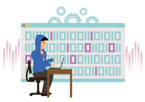 Hacking with a computer with cyber background. Stock-Illustration