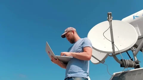 Hacking computer security system using satellite internet Stock Footage 79444080