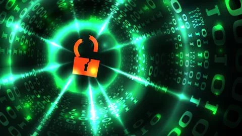 Hacking computer system, database, social network account. Hacked lock symbol Stock-Illustration