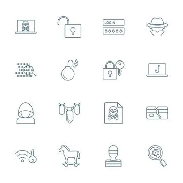 Hacking, computer viruses icons set Stock Illustration