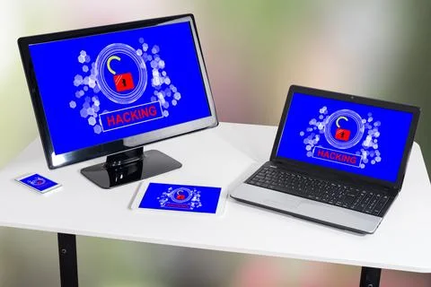 Hacking concept on different devices Foto stock