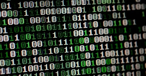 Hacking concept green text source code in monitor black tech security Stock Footage 334021613