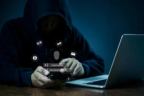 Hacking concept, personal data Finance, banking theft. Criminal accessing c.. Stock Photos
