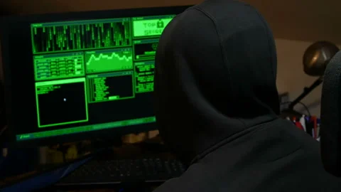 Hacking Database Computer Hack Screen Mine Bitcoin Mininig internet security Stock Footage 143195060