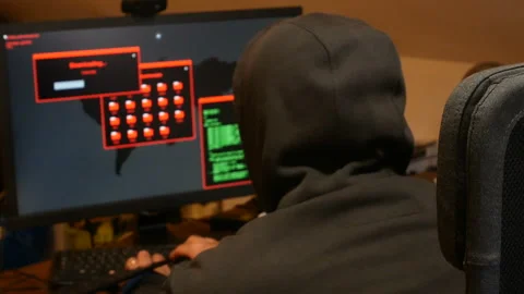 Hacking Database Computer Hack Screen Mine Bitcoin Mininig internet security Stock Footage 143198571