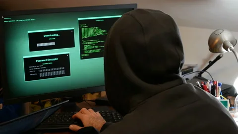 Hacking Database Computer Hack Screen Mine Bitcoin Mininig internet security Stock Footage 143198891