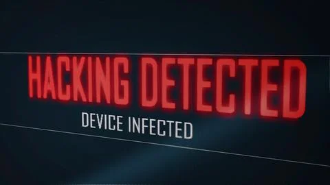 Hacking detected device infected text message from virus on computer blue s.. 库存插图