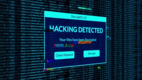 Hacking Detected notification and check payment for decrypt system files Stock Footage 200936914
