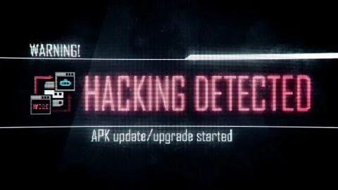 Hacking detected, warning screen text, system message, notification Stock Illustration
