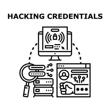 Hacking digital credentials accessing online internet data イラスト素材