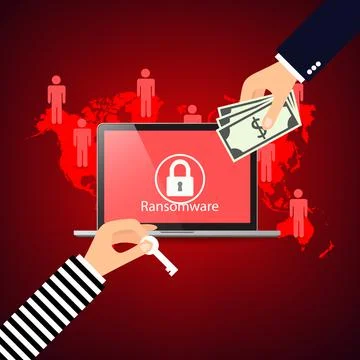 Hacking email adresses programs ransomware, red background Stock Illustration