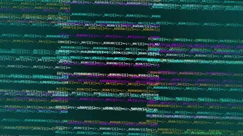 Hacking glitch background with distorted computer code symbols Stock Footage 336880022