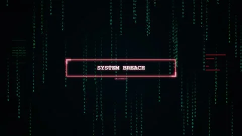 Hacking glitch Digital code background with red system breach warning message Stock Footage 336880455