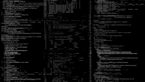 Hacking glitch Programming code noise effects Hackers program code, running on Stock Footage 292905897