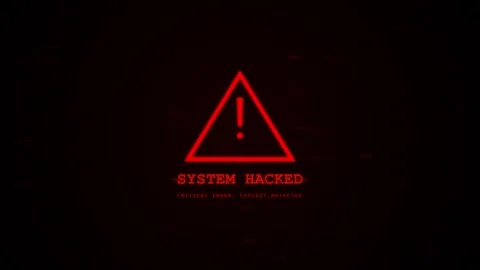 Hacking glitch Red alert symbol and system hacked text Stock Footage 336880177