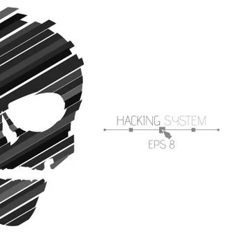 Hacking hacking system. Half of the skull sideways on a white background. T.. Stock Illustration