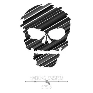 Hacking hacking system. Skull symbol on white background. The destroyed sku.. Stock Illustration