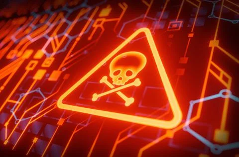 Hacking into hardware and network ransomware cyber security concept with skul Illustrazione stock