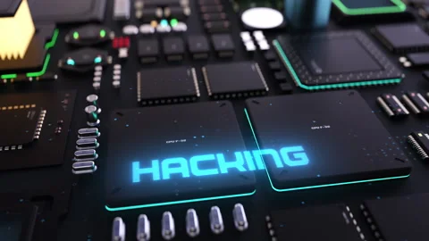 Hacking the header on the background of a chip with a lot of processes. the c Stock Footage 207001973